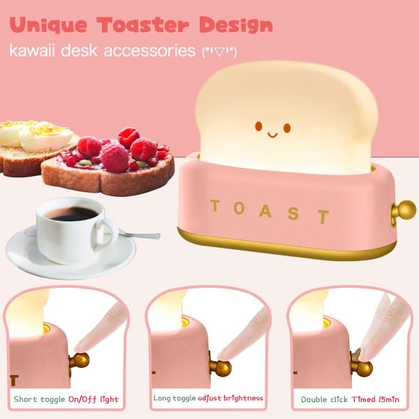MeXYZ Cute Desk Decor Toaster Lamp, Rechargeable Kawaii Accessories Small Lamp LED Night Light for Kids Teen Girls - Image 5
