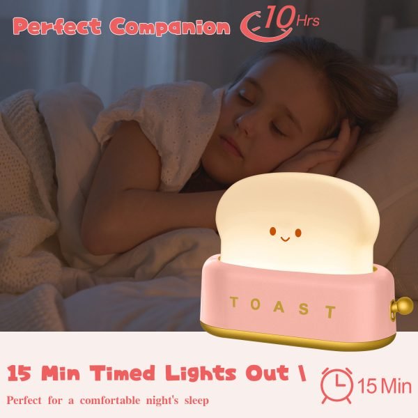 MeXYZ Cute Desk Decor Toaster Lamp, Rechargeable Kawaii Accessories Small Lamp LED Night Light for Kids Teen Girls - Image 3