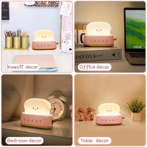 MeXYZ Cute Desk Decor Toaster Lamp, Rechargeable Kawaii Accessories Small Lamp LED Night Light for Kids Teen Girls - Image 2